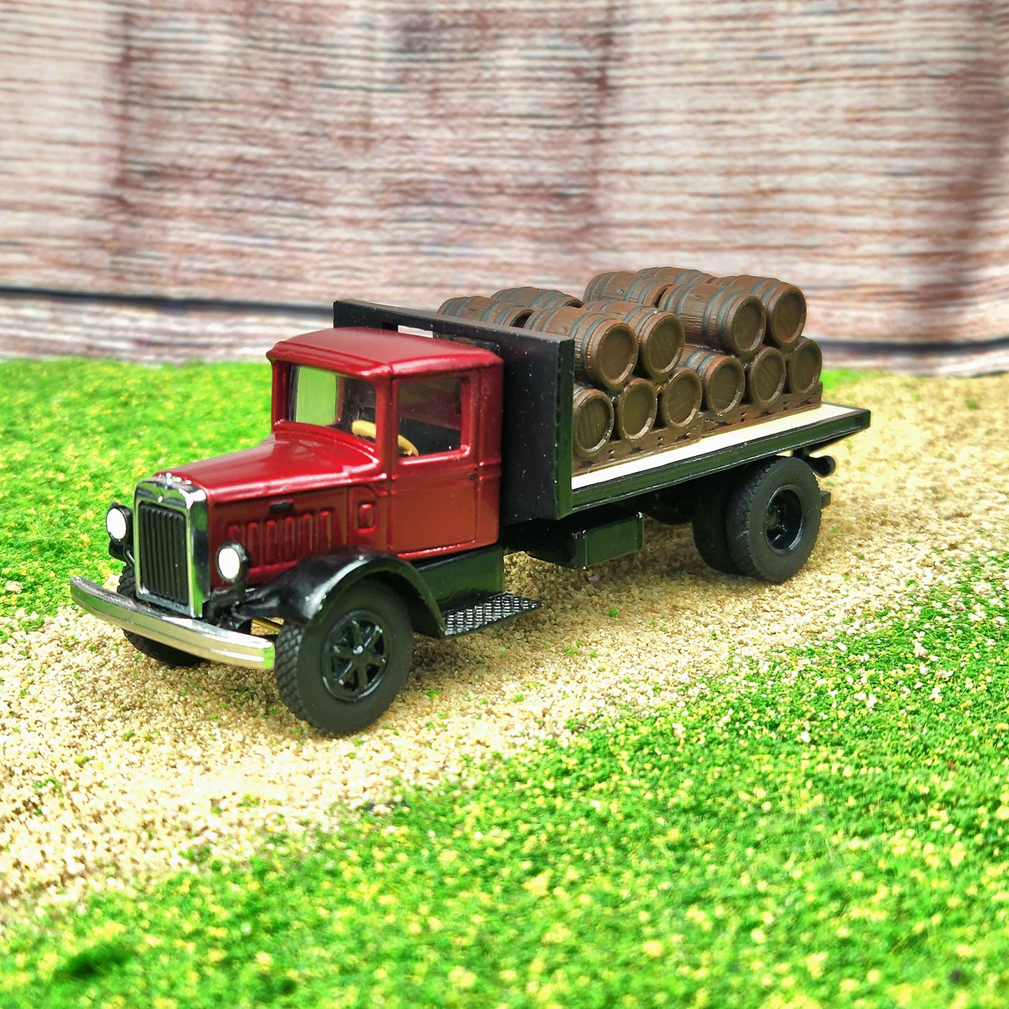 Fully Custom AHL 1:64 Mack Model BM Flatbed Truck with Removable Wooden Barrel Load