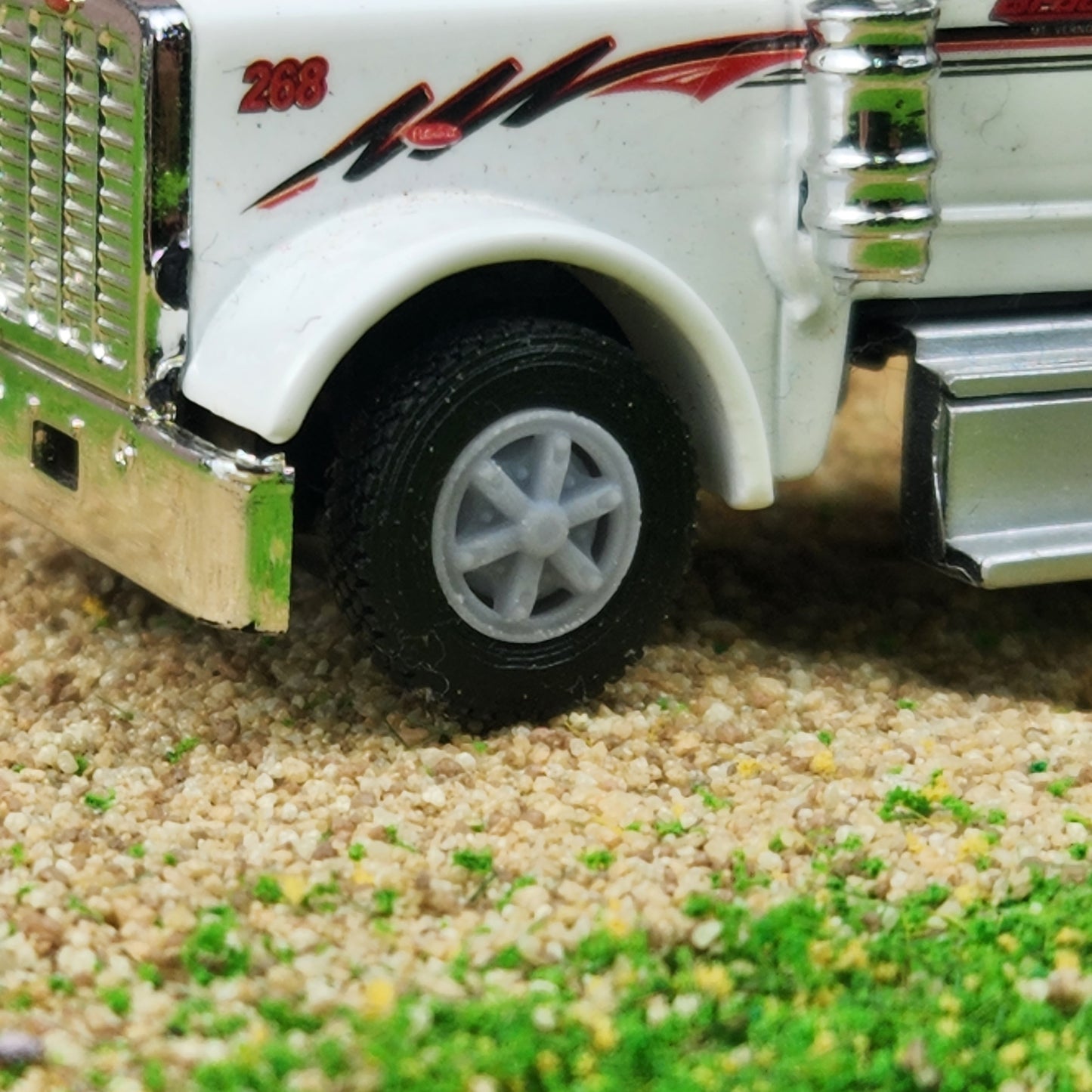 1:87 HO 3D Printed Semi Truck 6 Spoke Dayton Style Wheels and Tires Full Set