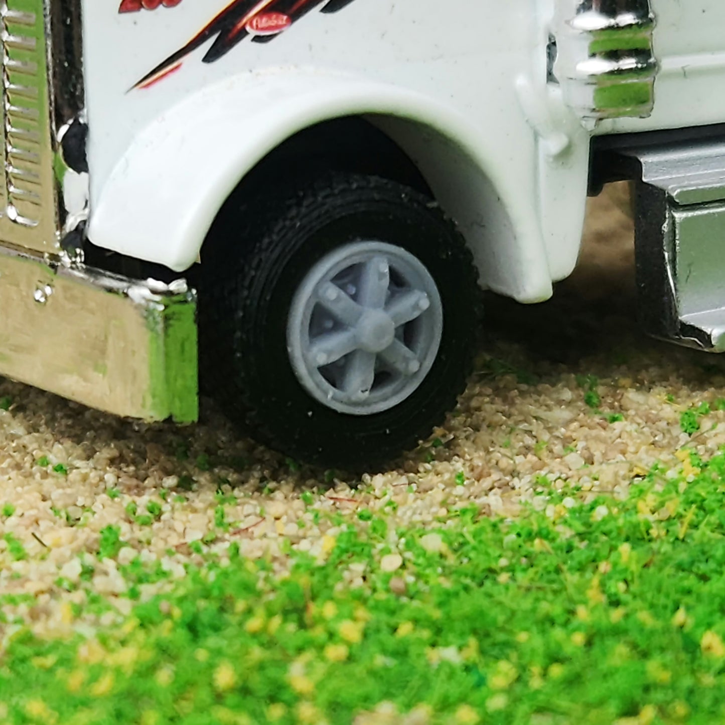 1:87 3D Printed Semi 6 Spoke Dayton Style Front Float Super Single Wheels Tires