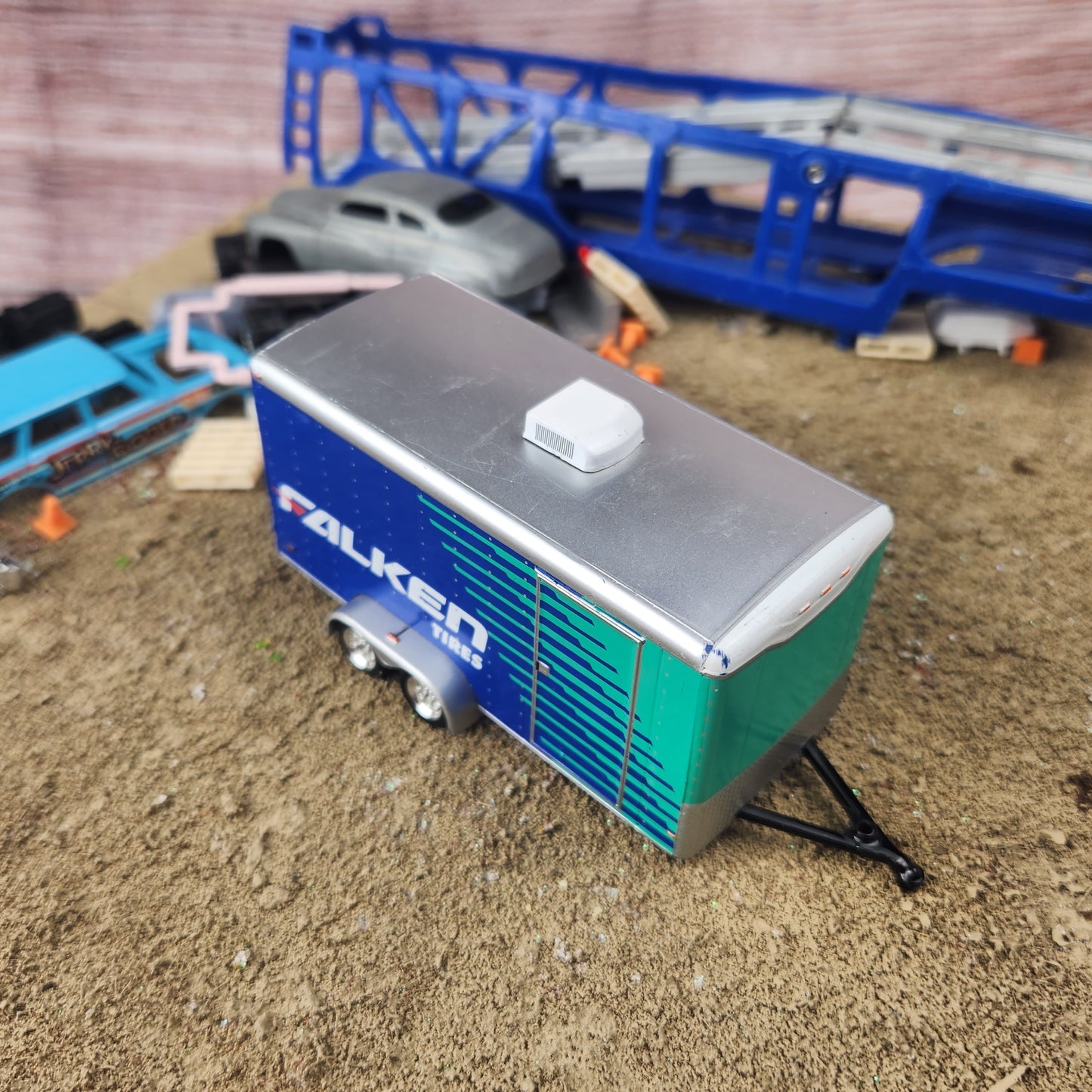 1:64 Greenlight Falken Tires Enclosed Car Trailer