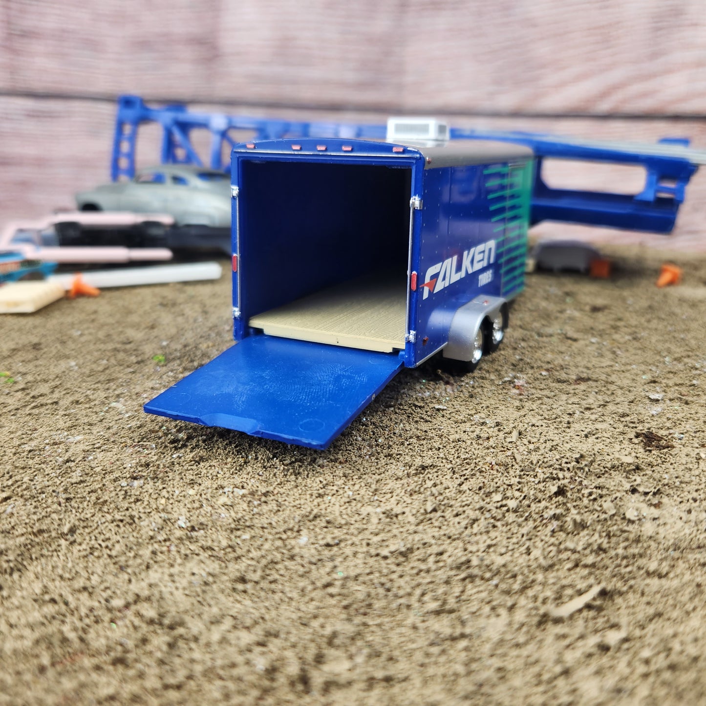 1:64 Greenlight Falken Tires Enclosed Car Trailer