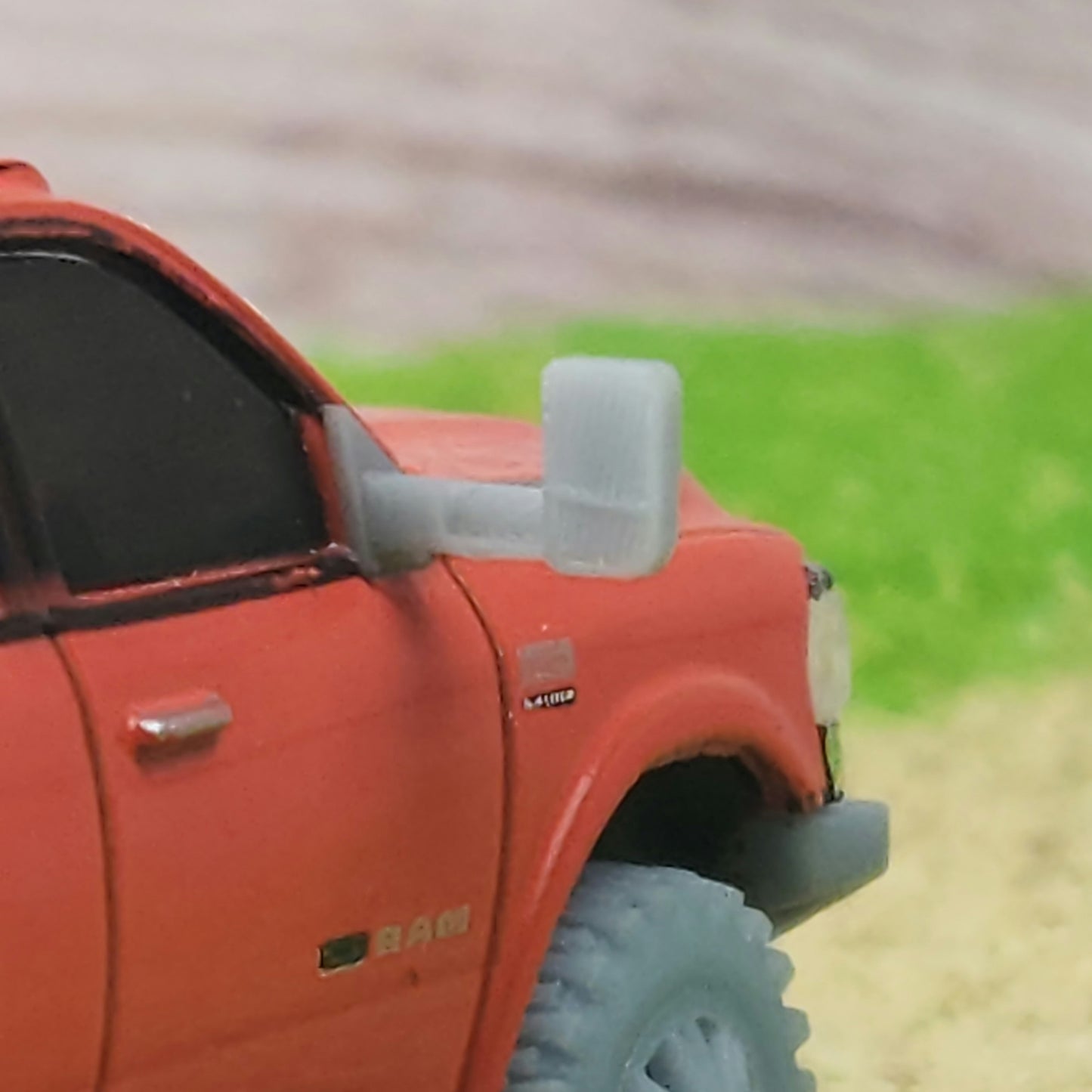 1:64 Scale 3D Printed Ram Truck Tow Mirrors Unfolded Position for Greenlight