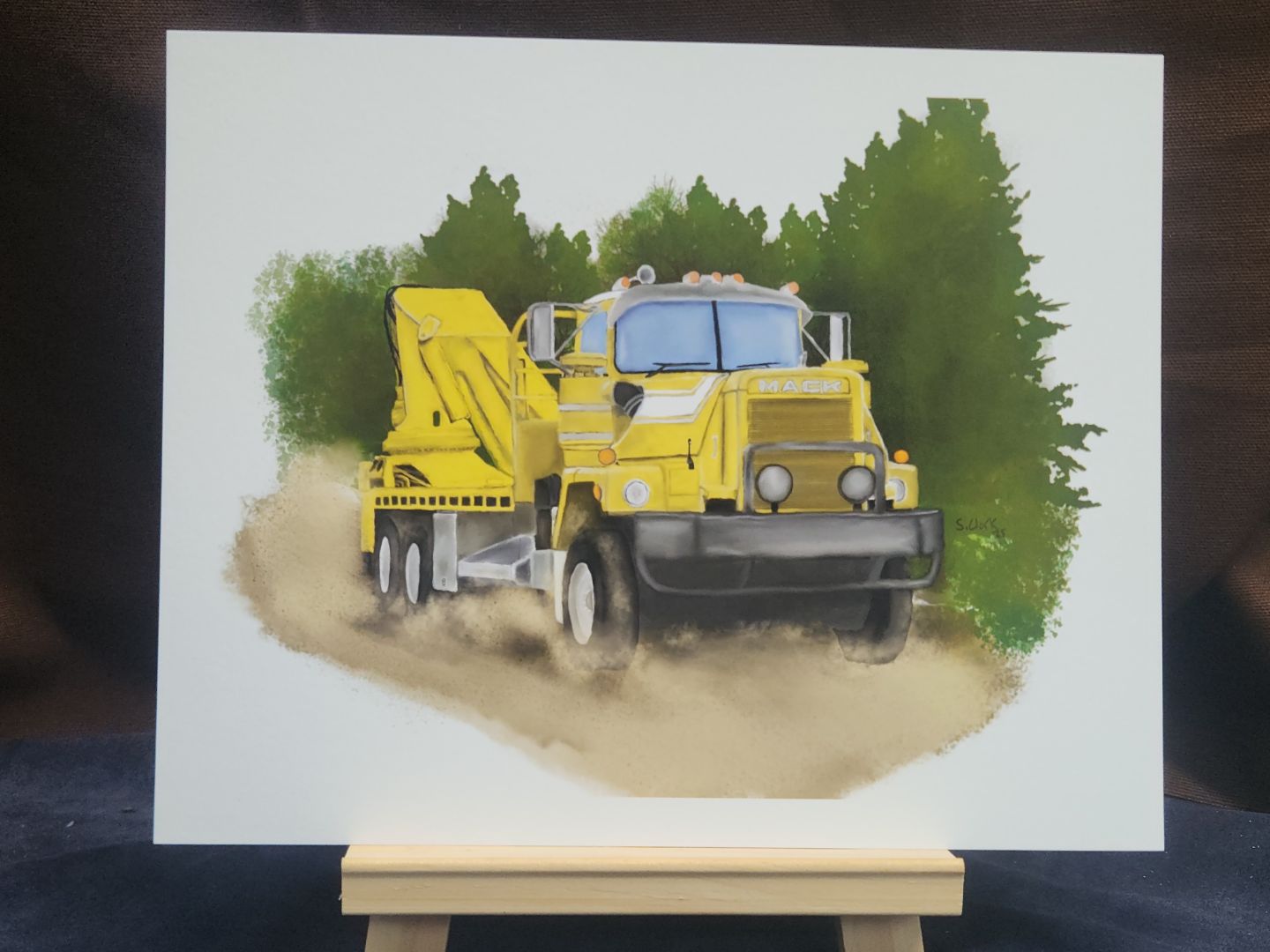 Mack Semi Crane Truck Oil Painting Style Giclee Fine Art Print 8"x10"
