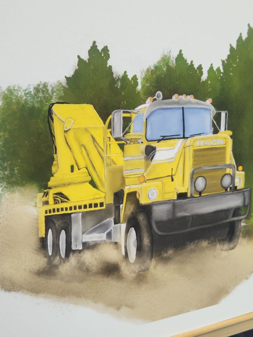 Mack Semi Crane Truck Oil Painting Style Giclee Fine Art Print 8"x10"