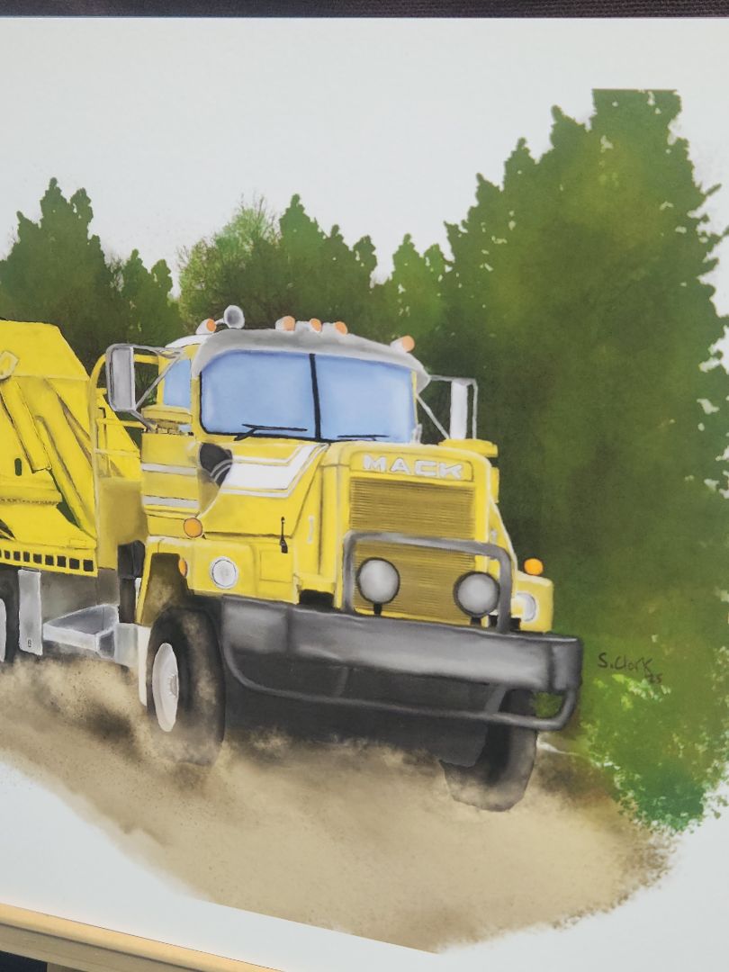 Mack Semi Crane Truck Oil Painting Style Giclee Fine Art Print 8"x10"