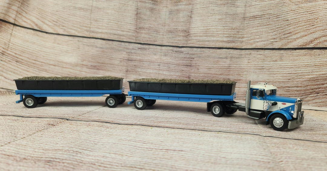 Custom IXO 1:64 Peterbilt 281 Single Axle Potato Hauler Double Flat Bed Trailers