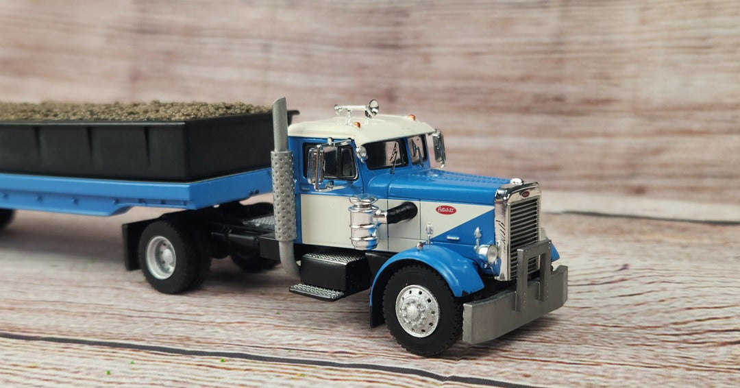 Custom IXO 1:64 Peterbilt 281 Single Axle Potato Hauler Double Flat Bed Trailers