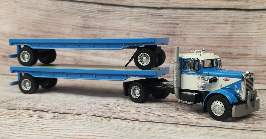 Custom IXO 1:64 Peterbilt 281 Single Axle Potato Hauler Double Flat Bed Trailers