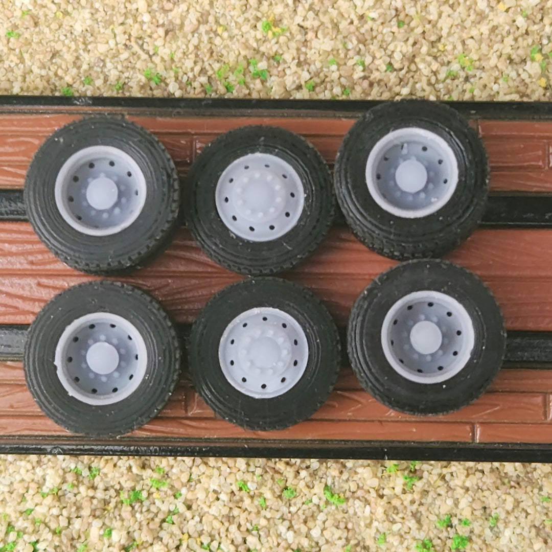1:87 HO Scale 3D Printed Semi Truck 10 Hole Style Wheels and Tires Full Set