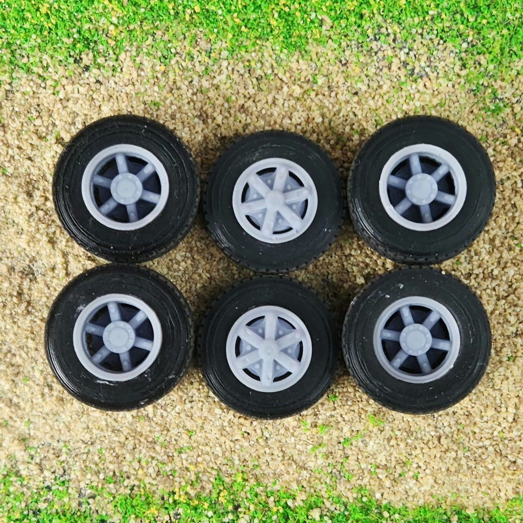 1:50 3D Printed Semi Truck 6 Spoke Dayton Style Wheels and Tires Full Set 2 Size