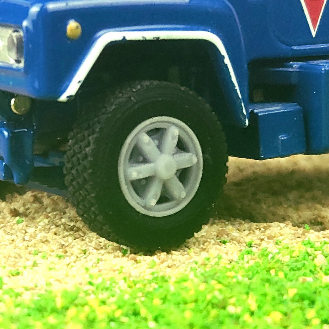 1:64 3D Printed Semi 6 Spoke Dayton Style Front Float Super Single Wheels Tires