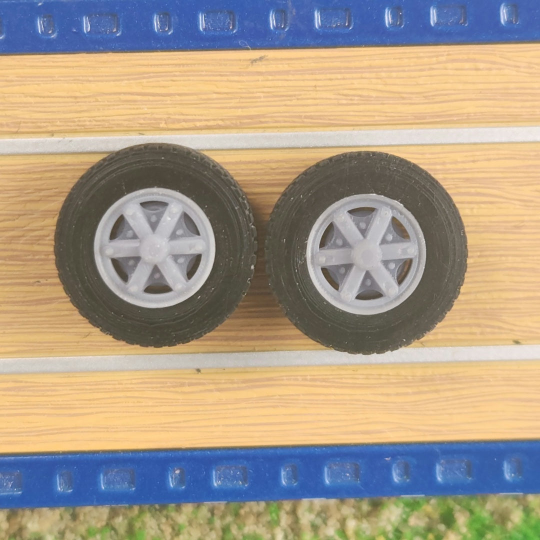 1:64 3D Printed Semi 6 Spoke Dayton Style Front Float Super Single Wheels Tires