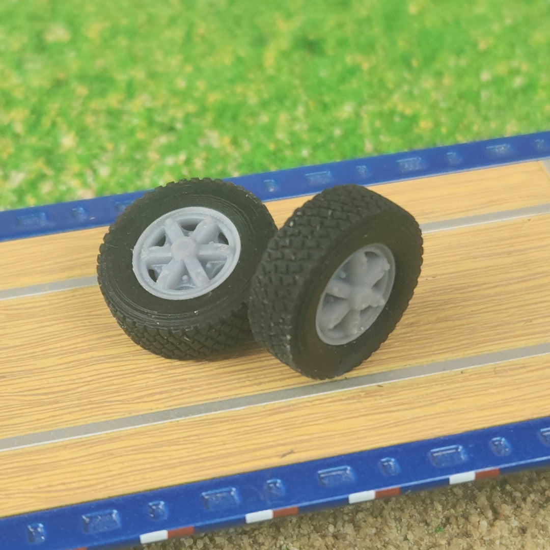 1:64 3D Printed Semi 6 Spoke Dayton Style Front Float Super Single Wheels Tires