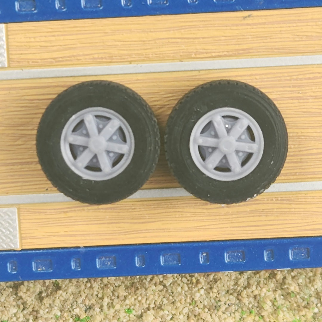 1:64 3D Printed Semi 6 Spoke Dayton Style Front Float Super Single Wheels Tires
