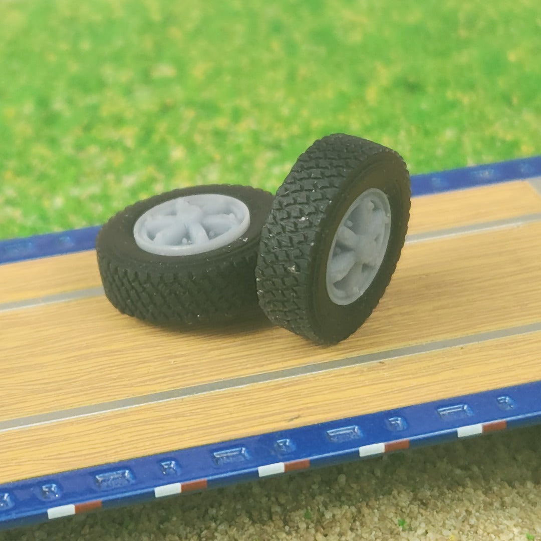 1:64 3D Printed Semi 6 Spoke Dayton Style Front Float Super Single Wheels Tires