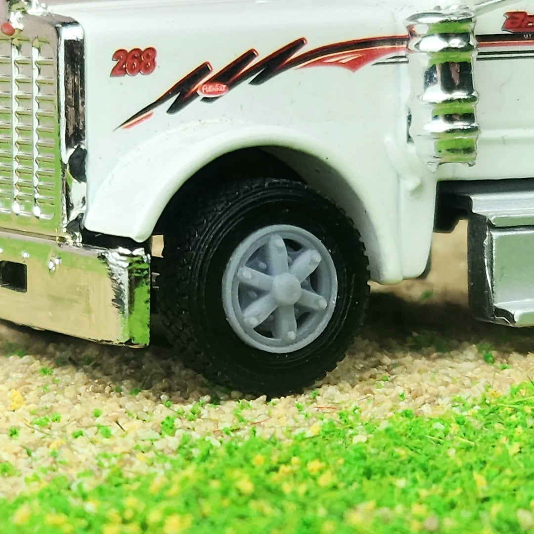 1:87 3D Printed Semi 6 Spoke Dayton Style Front Float Super Single Wheels Tires