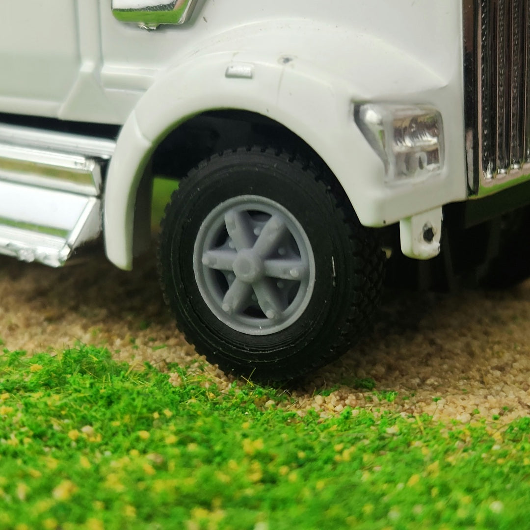 1:50 3D Printed Semi 6 Spoke Dayton Style Front Float Super Single Wheels Tires