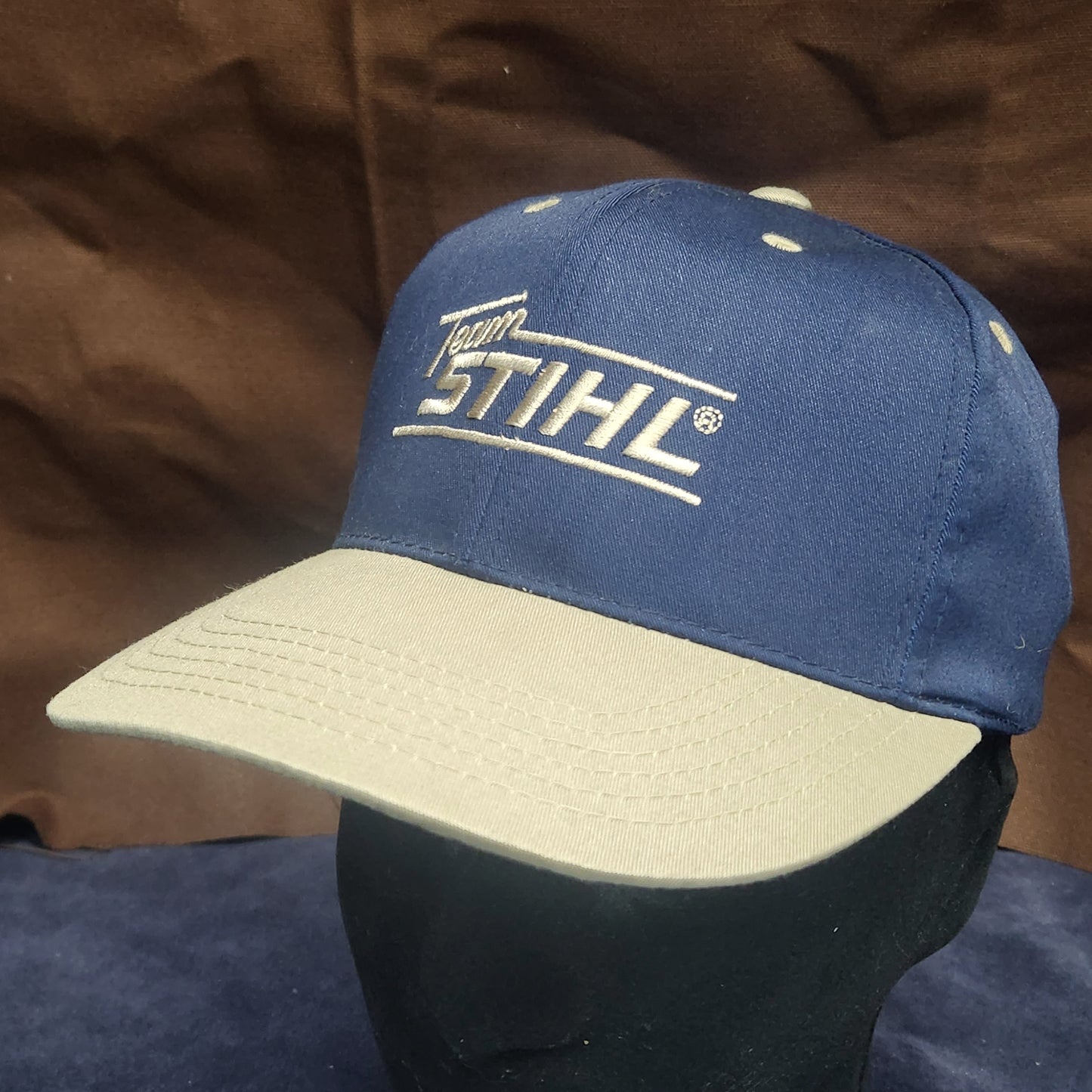 Vintage Team Stihl Chainsaws Blue and Tan Stihl Outfitters Snapback Hat NWOT