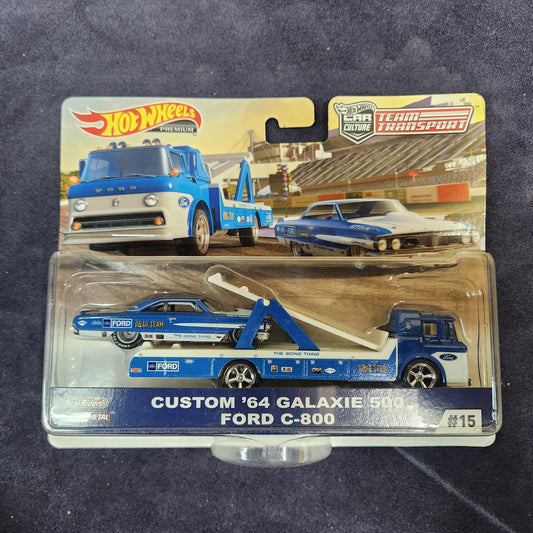 Hot Wheels 2019 Team Transport Custom '64 Ford Galaxie 500 Ford C-800 Hauler Set