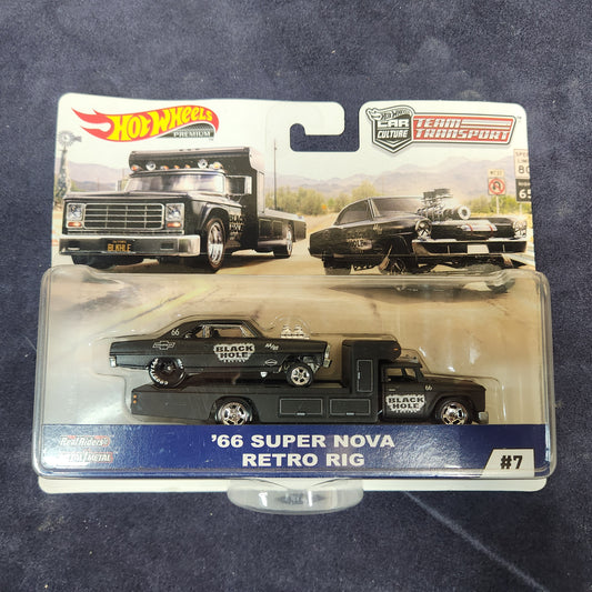 Hot Wheels 2019 Team Transport '66 Super Nova Retro Rig Hauler Set Black Hole