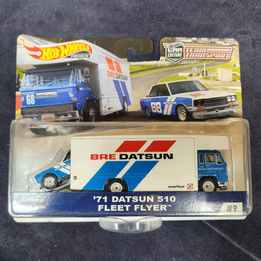 Hot Wheels 2019 Team Transport BRE '71 Datsun 510 Fleet Flyer Hauler Set