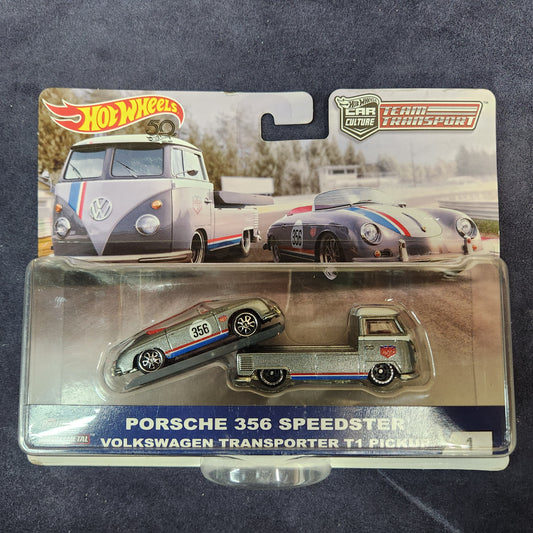 Hot Wheels 2019 Team Transport Outlaw Porsche 356 Speedster VW Tranporter T1 Hauler Set